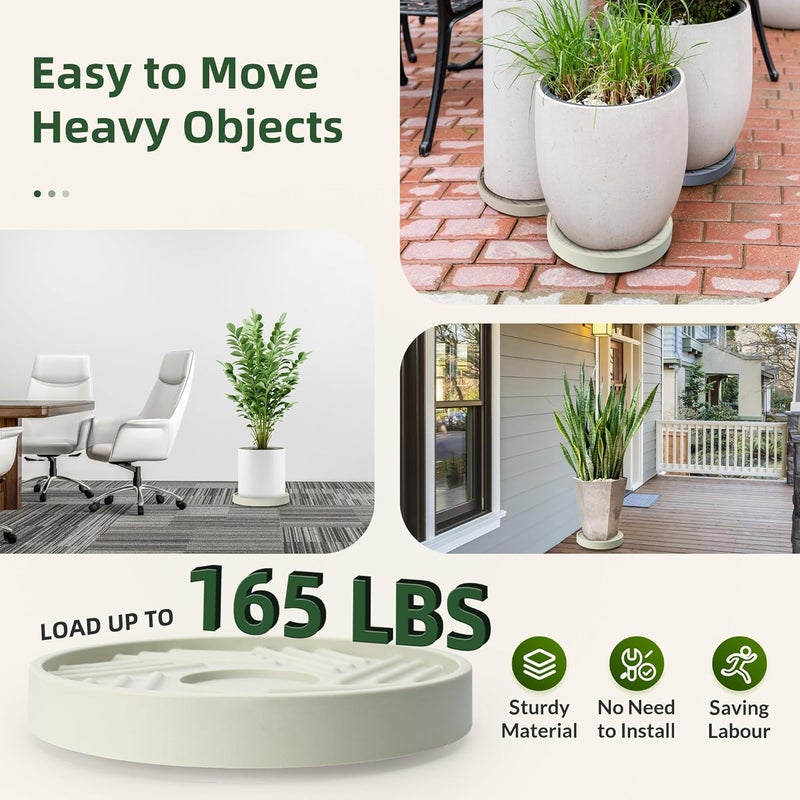 REDHUGO 2PCS Round Plant Caddy with Hidden Wheels, Heavy Duty Rolling Plant Stand Caddy with Wheels, Pot Base for Indoor Outdoor, Beige, 11 inches - Image 3
